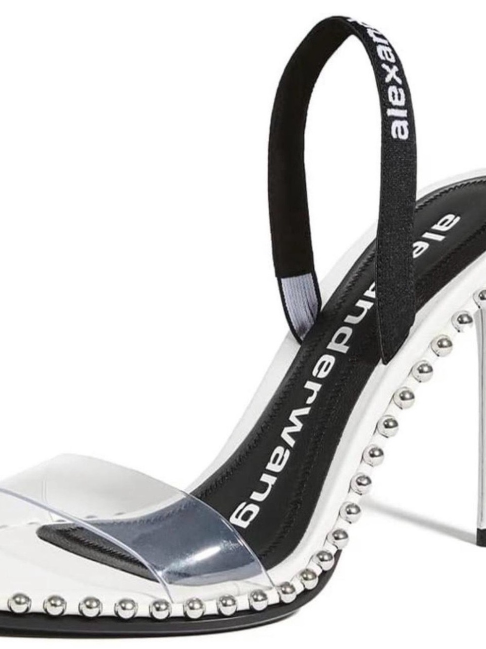 Alexander Wang White & Black Beaded Clear-Strap Slingback Heel